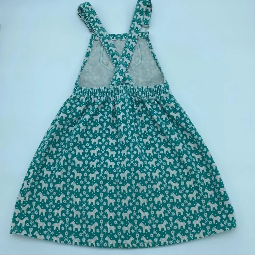Vintage Oshkosh B'Gosh Corduroy Overall Dress Green Horse Pony‎ White Size 6